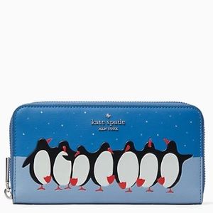 ♠️kate spade Arctic Friends Penguin Large Continental Wallet, Blue Multi NWT